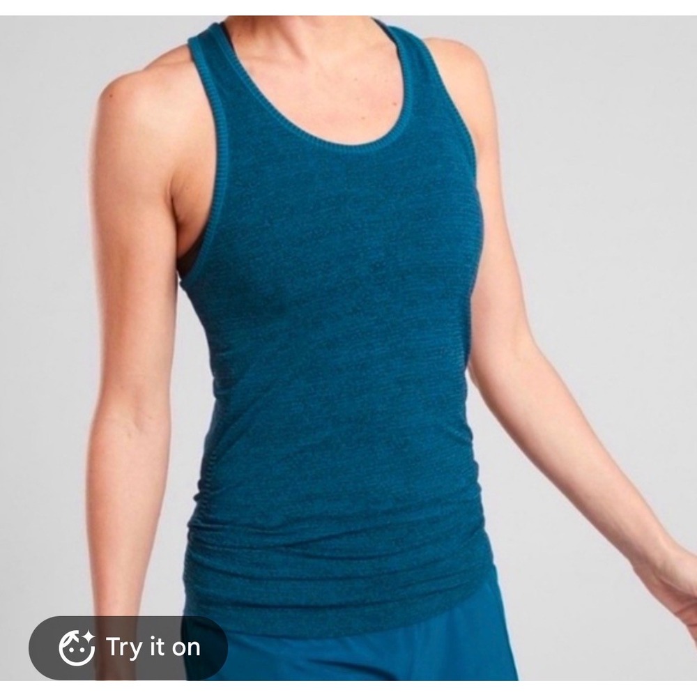 Athleta Renew Racerback Tank Top Teal Blue Heather Space Dye Ruched Small